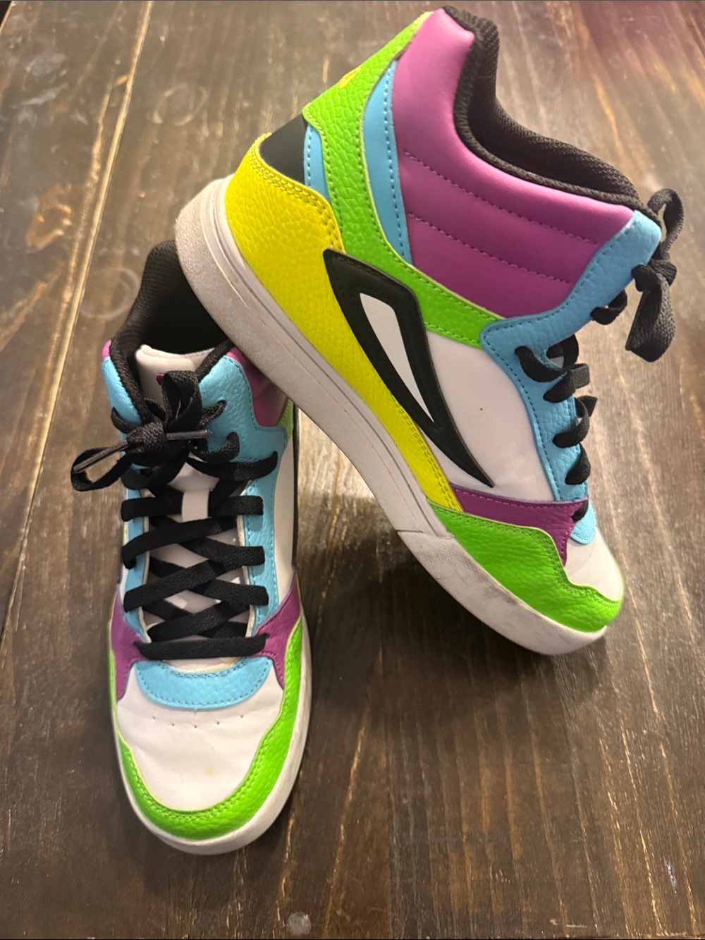 Fila Colorblock High-Top Sneakers in Neon Green, Purple & Blue